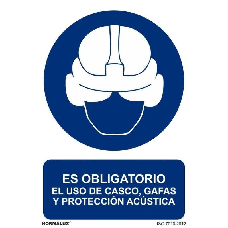 PLACA DE OBRIGATÓRIO: CAPACETE, ÓCULOS DE PROTEÇÃO E PROTETOR ACÚSTICO EM PVC