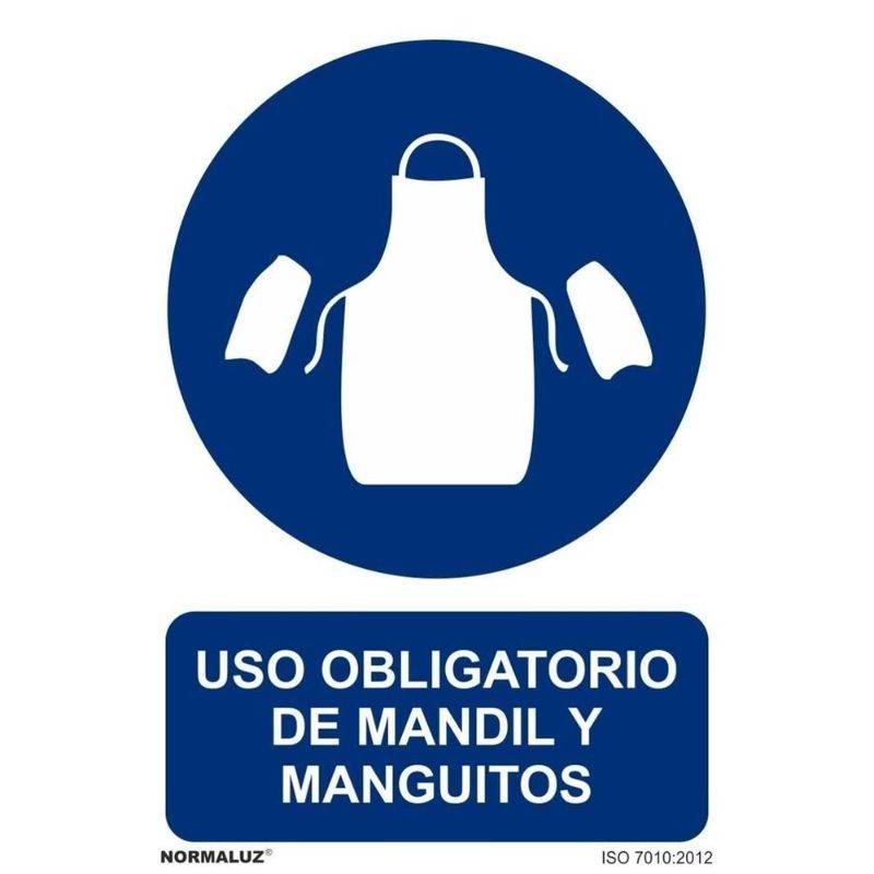 SEÑAL OBLIGATORIO USO DE MANDIL Y MANGUITOS PVC