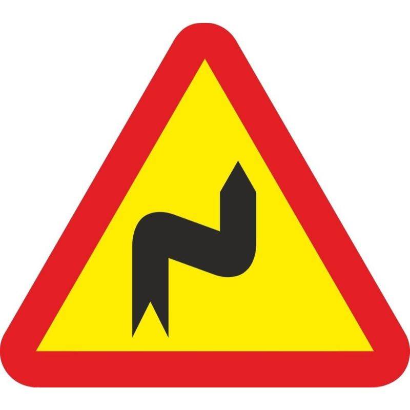 PLACA DE TRÂNSITO CURVA DUPLA À DIREITA, AÇO TERMO-REVESTIDO
