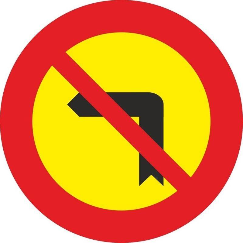 PLACA DE TRÂNSITO PROIBIDA A CONVERSÃO À ESQUERDA, AÇO TERMO-REVESTIDO