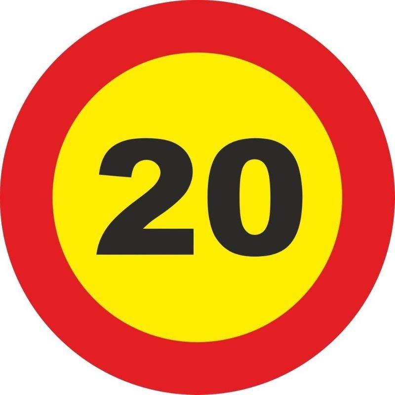PLACA DE LIMITE DE 20 KM, AÇO TERMO-REVESTIDO