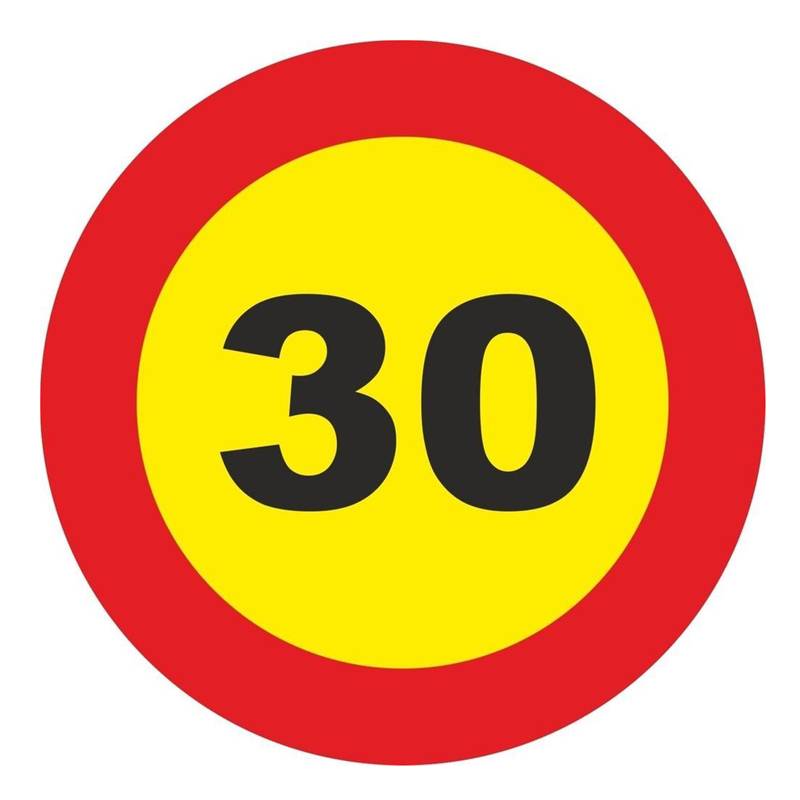 PLACA DE LIMITE DE 30 KM, AÇO TERMO-REVESTIDO