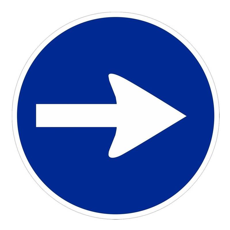 PLACA DE TRÂNSITO OBRIGATÓRIA DE SEGUIR À DIREITA, AÇO TERMO-REVESTIDO