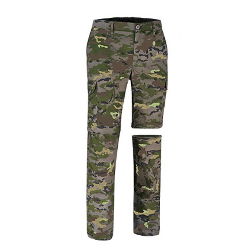 Calça camuflada com vários bolsos amovíveis