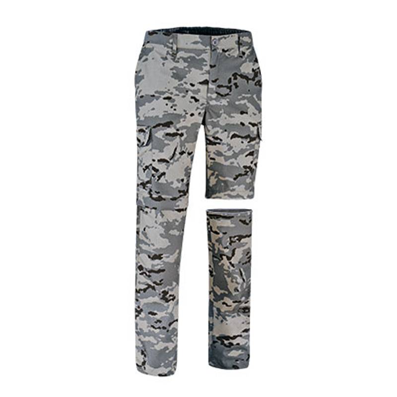 Calça camuflada com vários bolsos amovíveis