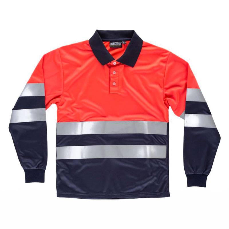 Polo rojo combinado de manga larga alta visibilidad