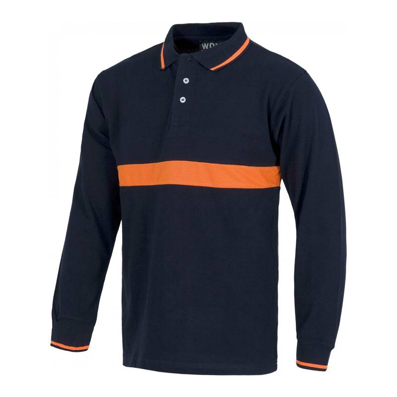 Polo manga larga combinado con franja flúor