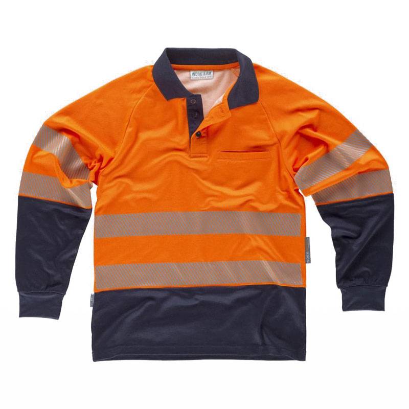 Polo manga larga combinado alta visibilidad tejido micropiqué
