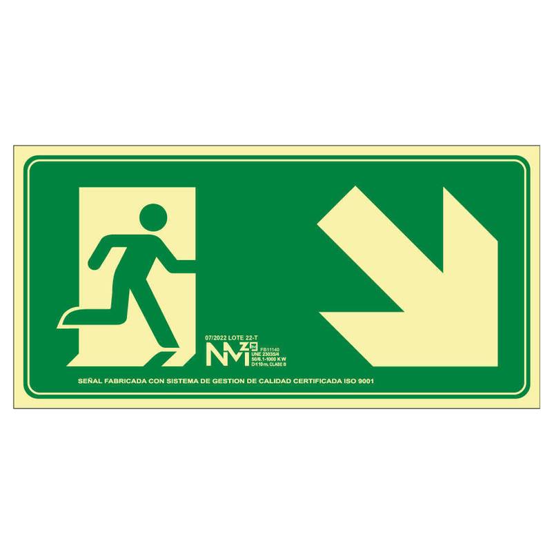 SEÑAL FOTOLUMINISCENTE EVACUACION ESCALERA ABAJO DERECHA PVC