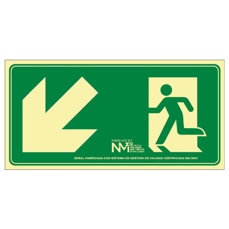SEÑAL FOTOLUMINISCENTE EVACUACIÓN ESCALERA ABAJO IZQUIERDA PVC