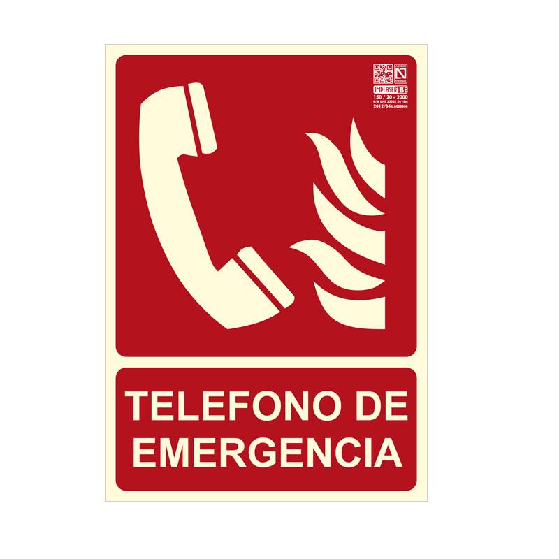 Placa fotoluminescente de TELEFONE DE EMERGÊNCIA. 