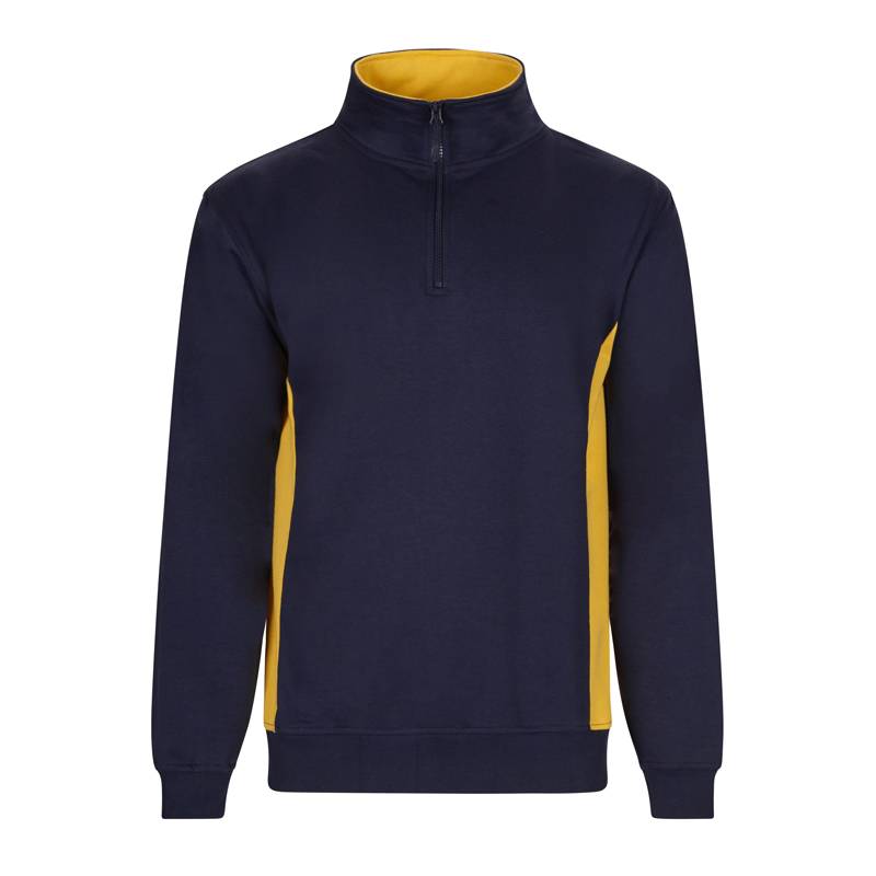 Sudadera bicolor con cuello y media cremallera