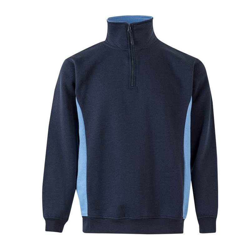 Sudadera bicolor con cuello y media cremallera