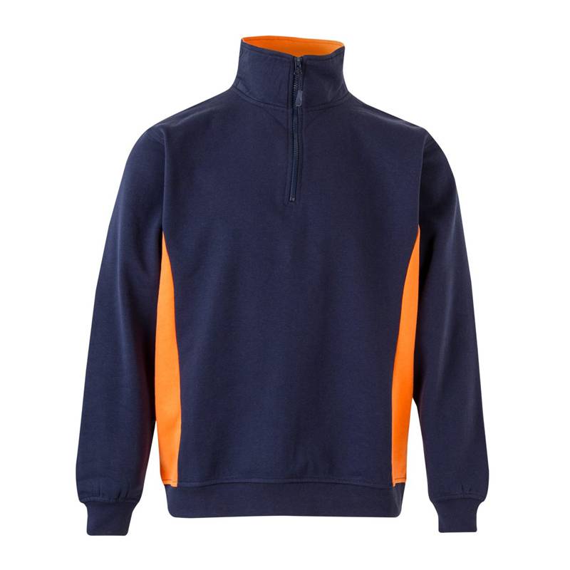 Sudadera bicolor con cuello y media cremallera