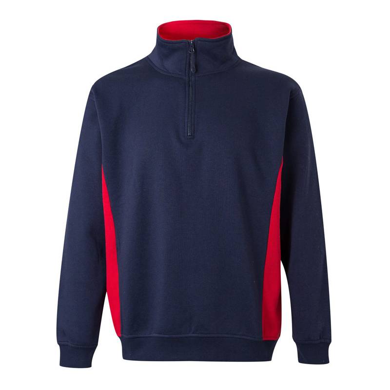 Sudadera bicolor con cuello y media cremallera