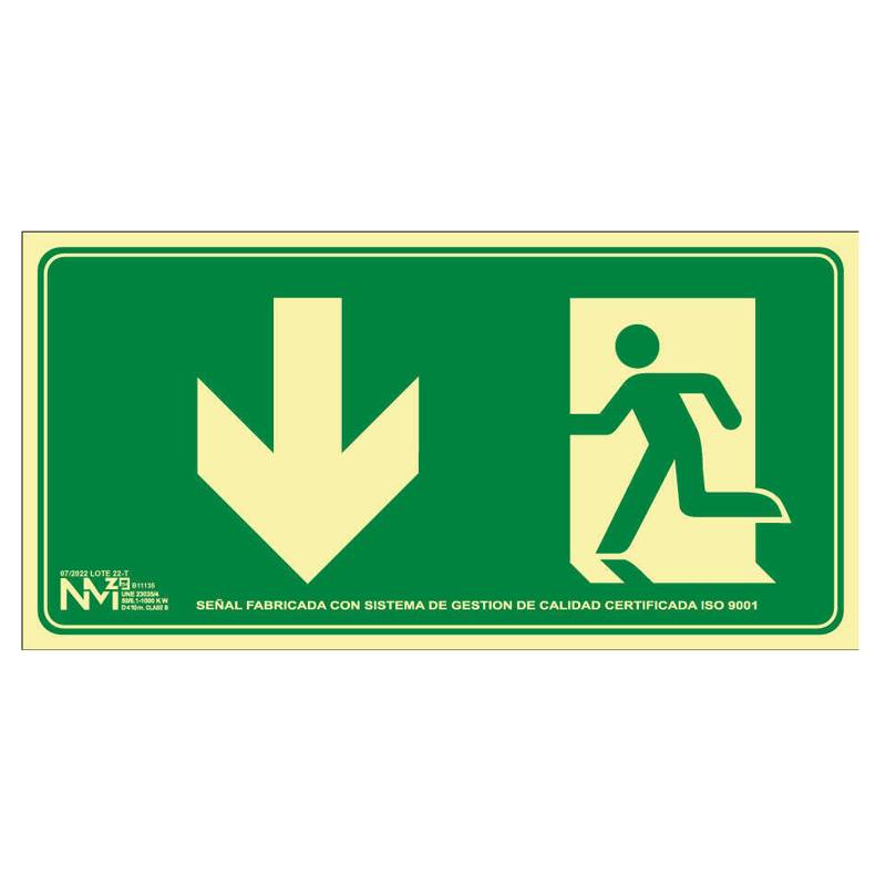 SEÑAL FOTOLUMINISCENTE EVACUACIÓN FLECHA ABAJO PVC