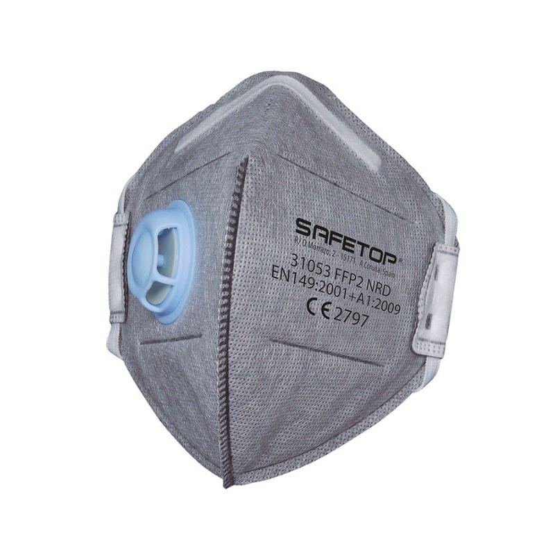 Mascarilla FFP2 NR D plegable con válvula y carbón activo – Caja 12 uds. SAFETOP 31053
