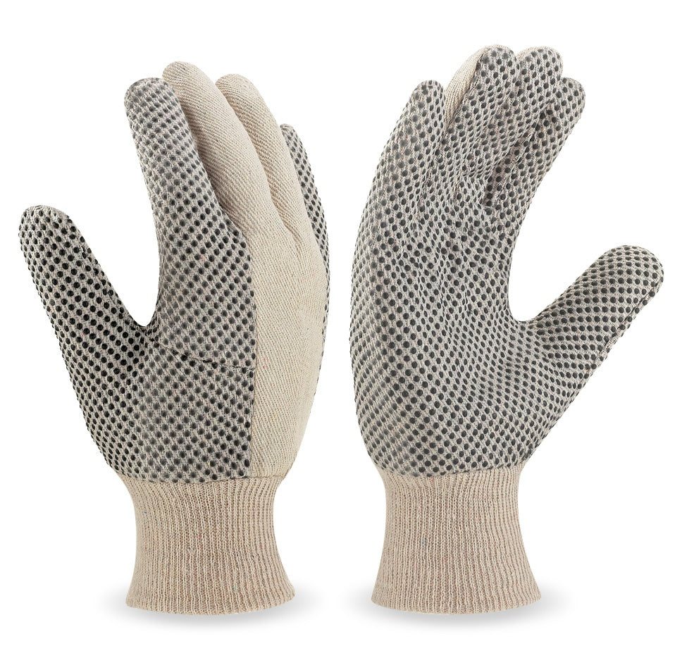 Guante de trabajo de lona de algodón, con puntos de PVC en palma y dedos