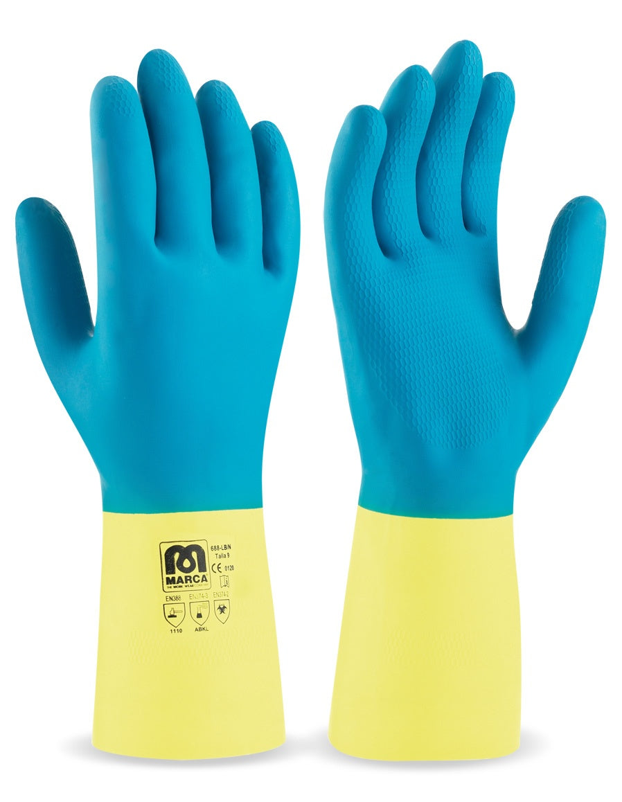 MA688-LB Tipo bicolor: látex con refuerzo de neopreno, flockado en algodón.