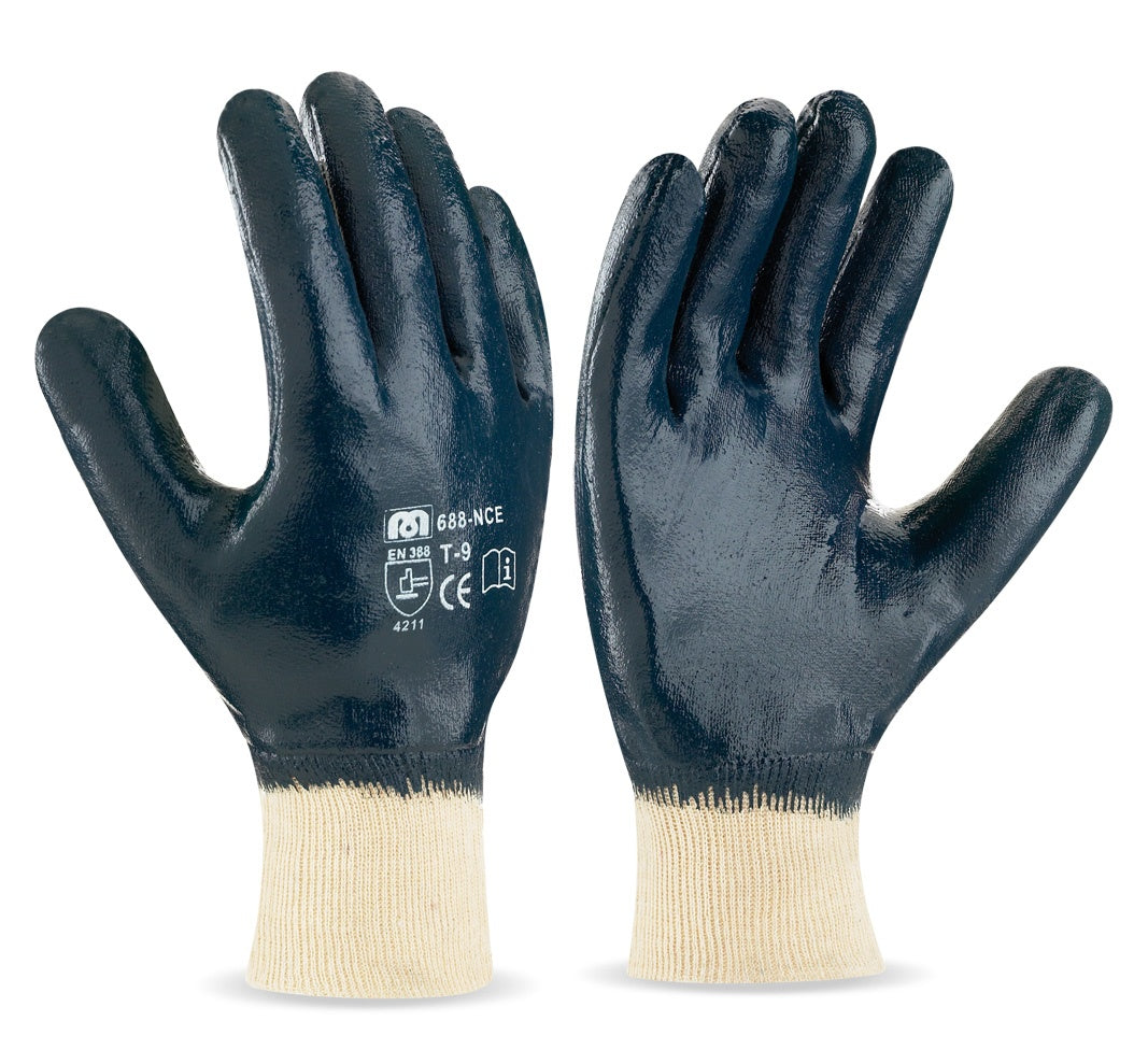 Guantes de nitrilo dorso cubierto.