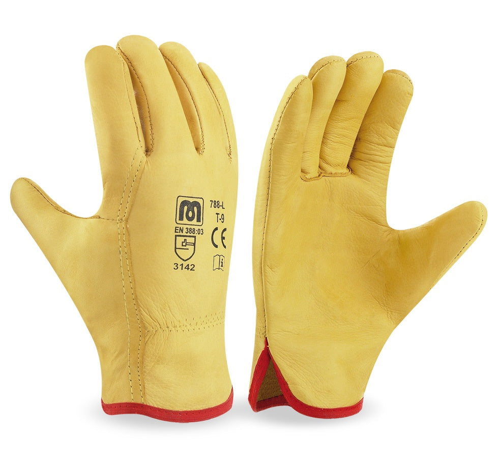 Guante tipo conductor flor vacuno amarillo con ribete