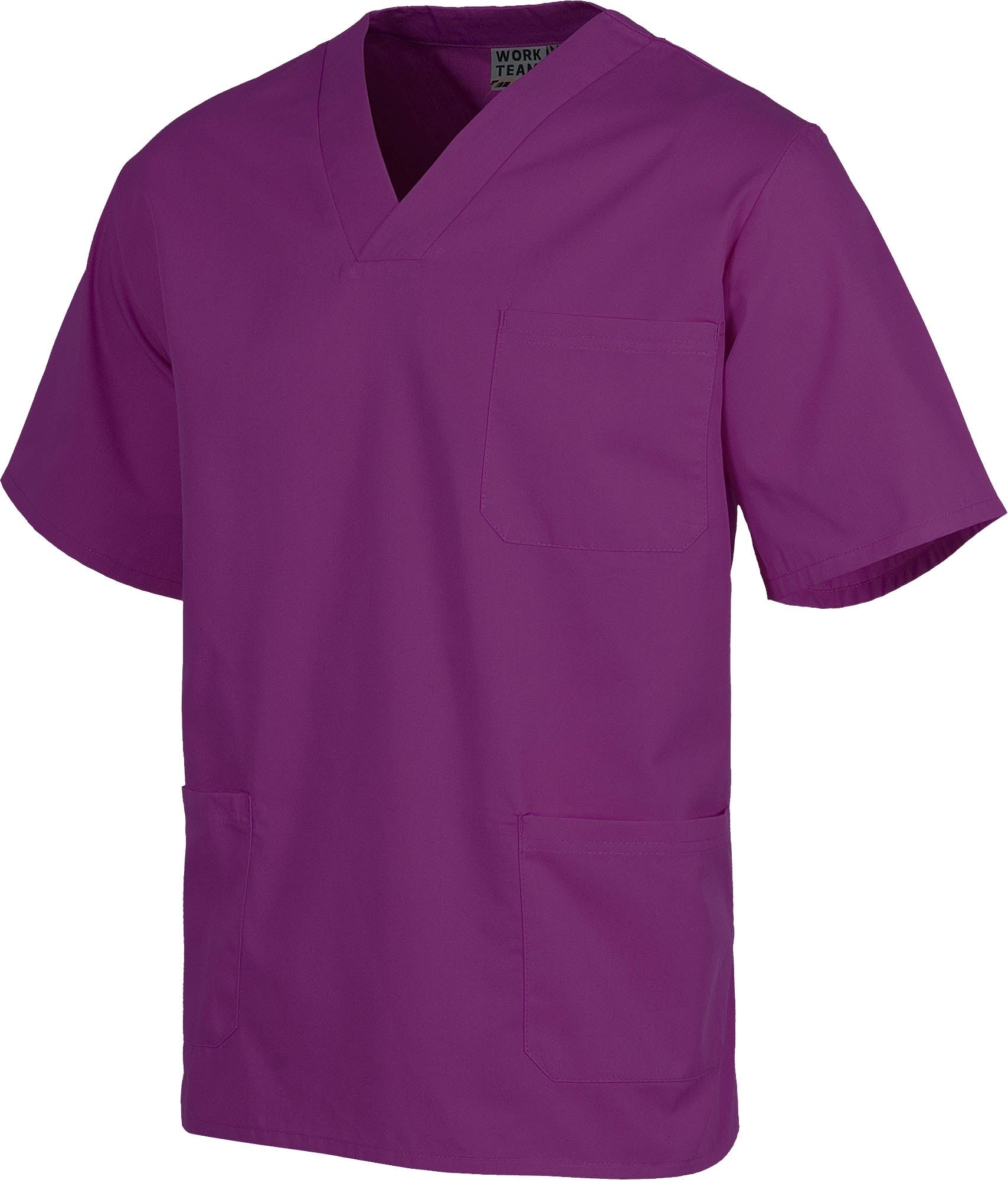 Casaca sanitario cuello de pico manga corta. Un bolsillo de pecho, dos bolsillos bajos. WTB9200