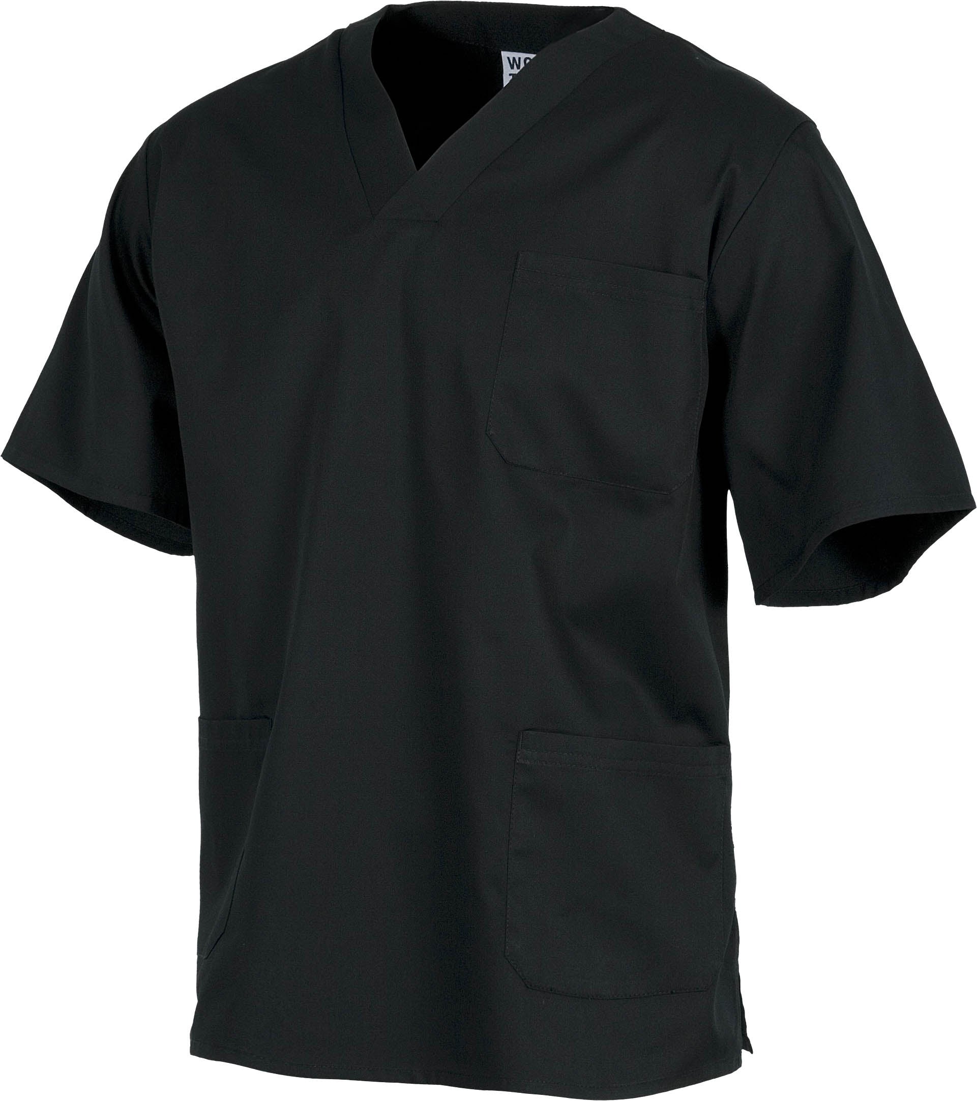 Casaca sanitario cuello de pico manga corta. Un bolsillo de pecho, dos bolsillos bajos. WTB9200