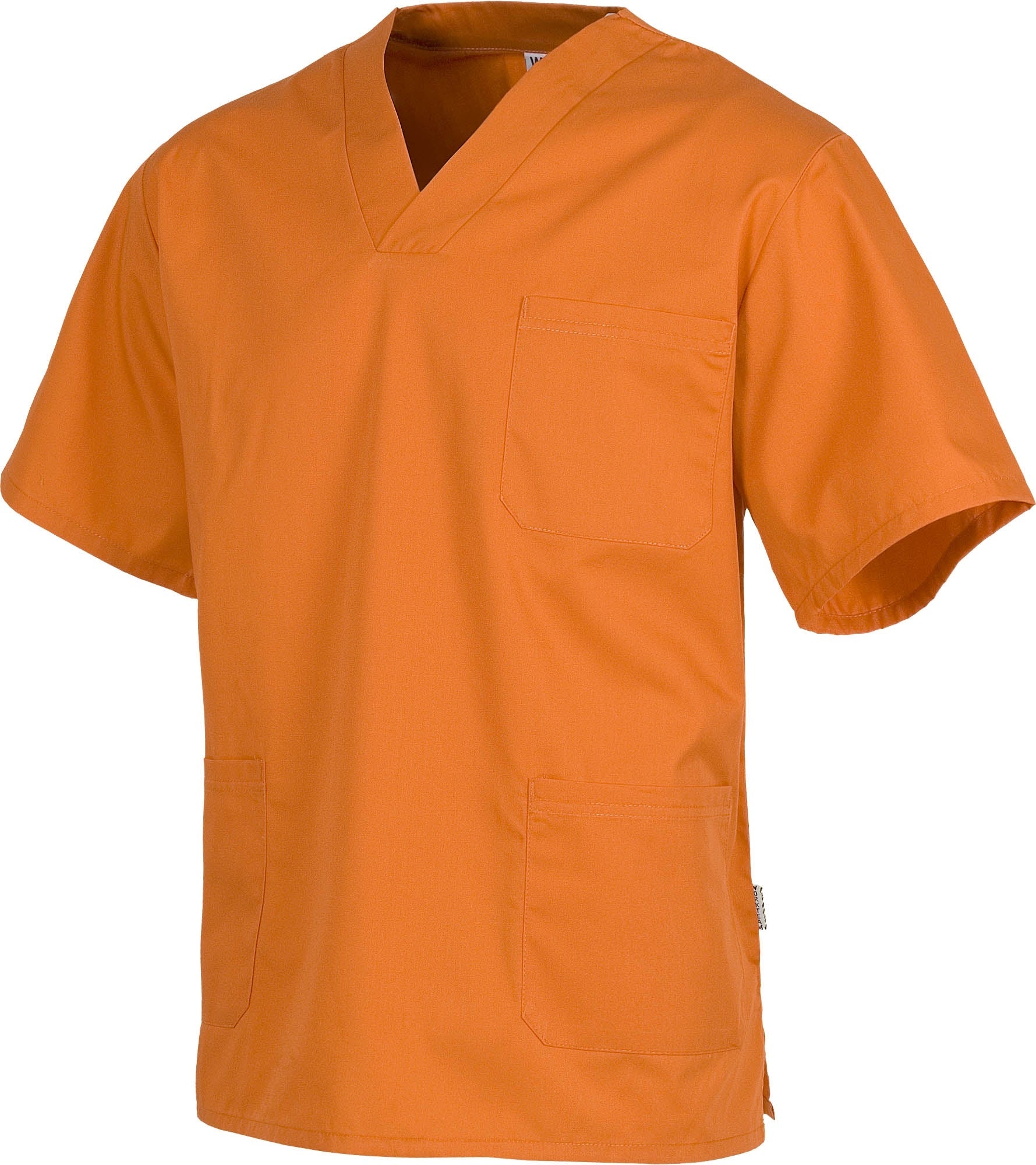 Casaca sanitario cuello de pico manga corta. Un bolsillo de pecho, dos bolsillos bajos. WTB9200