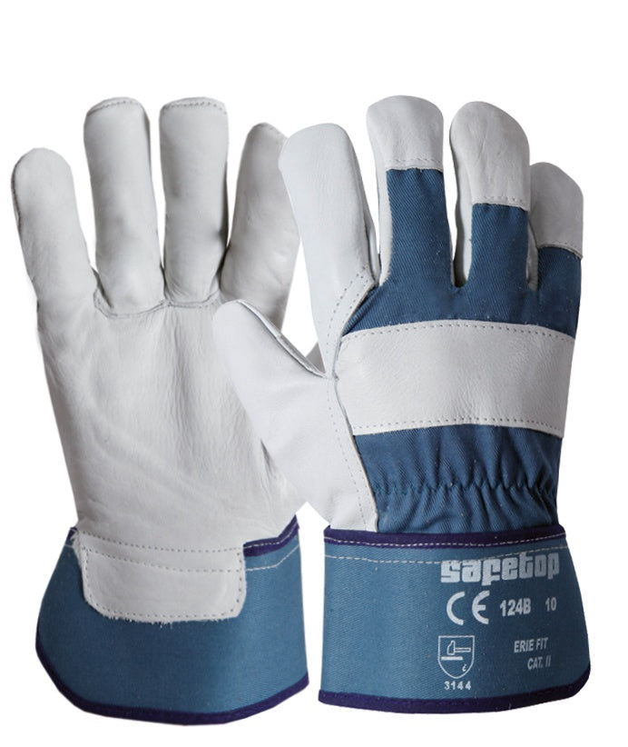 Guantes erie fit, flor vacuno blanco, lona azul
