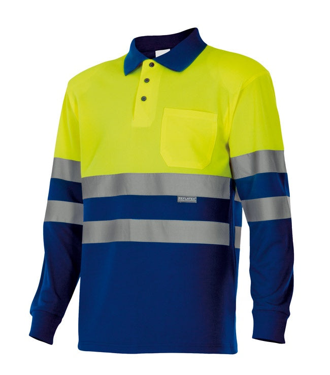 Polo bicolor de alta visibilidad de manga larga