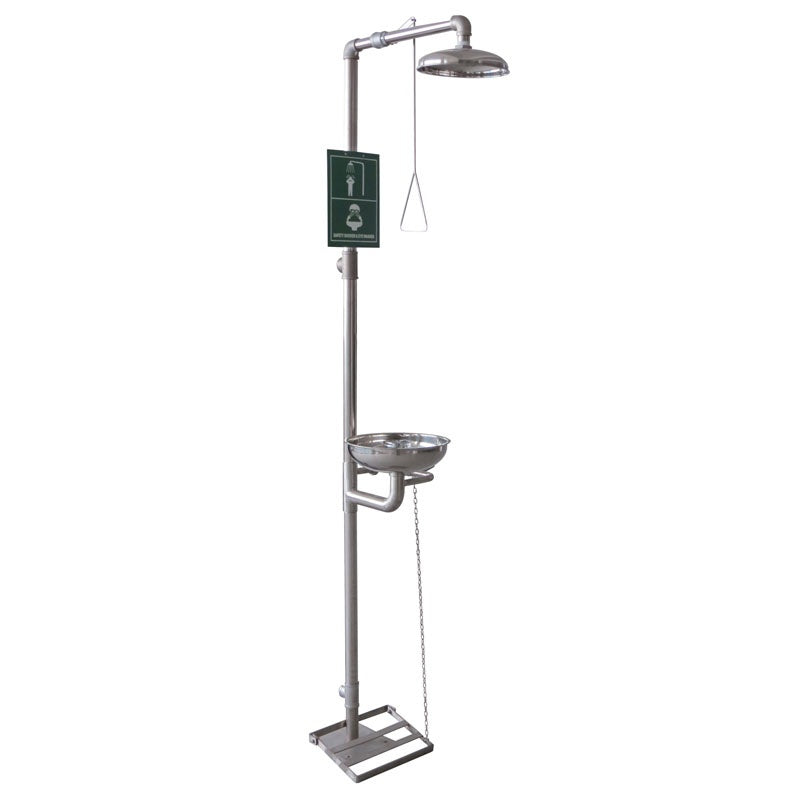 Conjunto de ducha y lavaojos en acero inox.