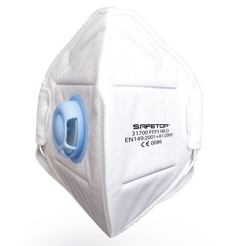 ST-31700  Mascarilla FFP3 c/válvula  metal free plegable. Caja 12 uds