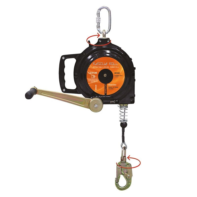 Rescue-roll retráctil de cable de 25 m con manivela ST80308