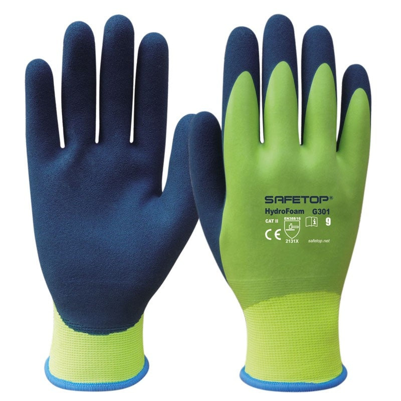 Guante impermeable de látex sintético color verde HIDRO FOAM STG301
