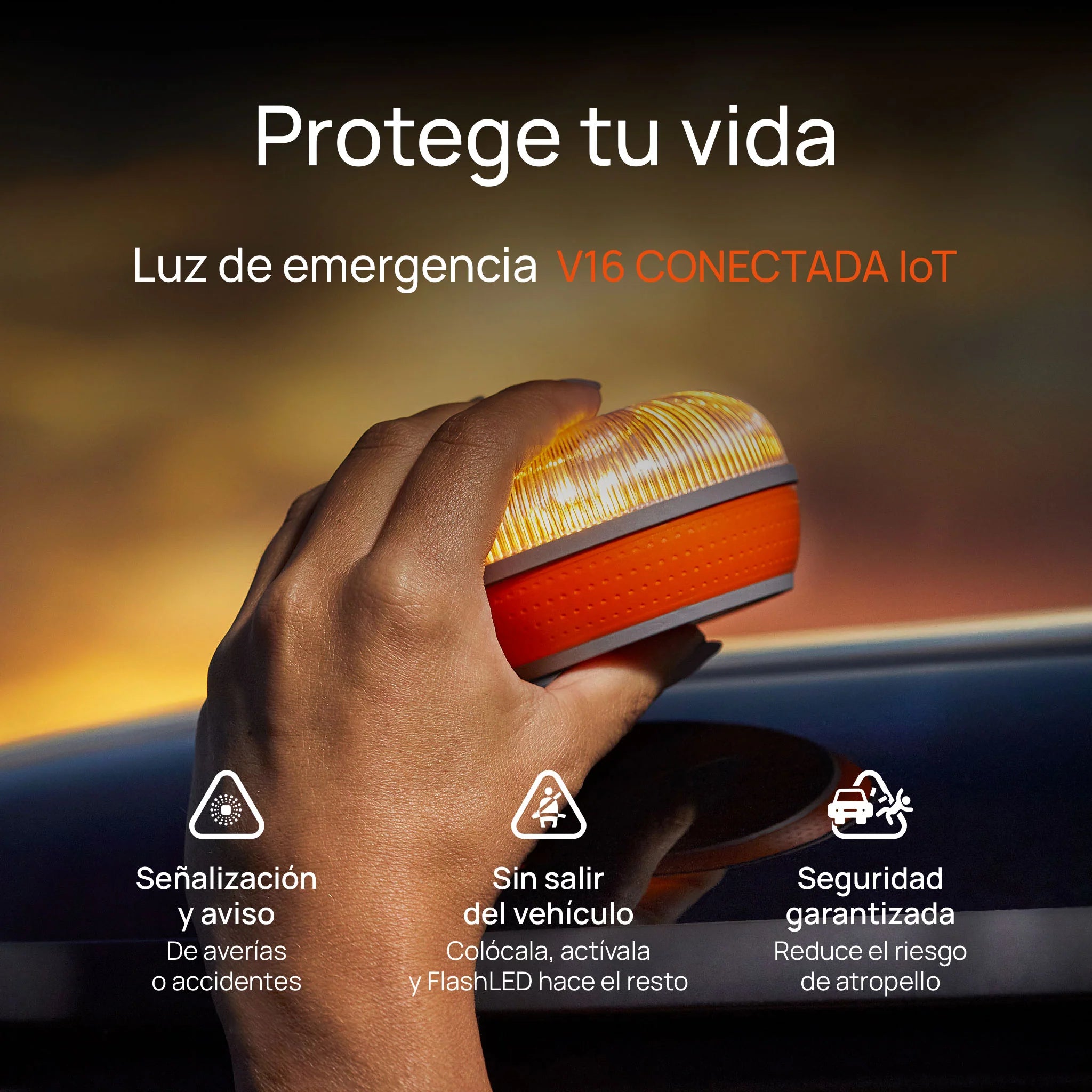 Baliza FlashLED SOS V16 IoT Conectada | Certificada por la DGT y Compatible con DGT 3.0