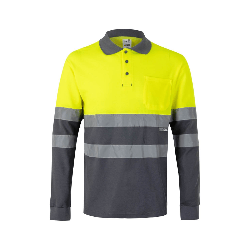 Polo algodão bicolor manga comprida refletor Velilla 305515