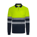 Polo poliéster reciclado bicolor manga larga con cintas segmentadas Velilla 305535