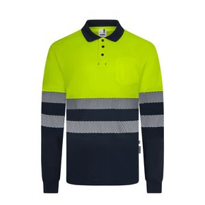Polo poliéster reciclado bicolor manga comprida com fitas segmentadas Velilla 305535