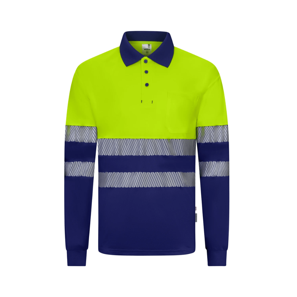 Polo poliéster reciclado bicolor manga larga con cintas segmentadas Velilla 305535