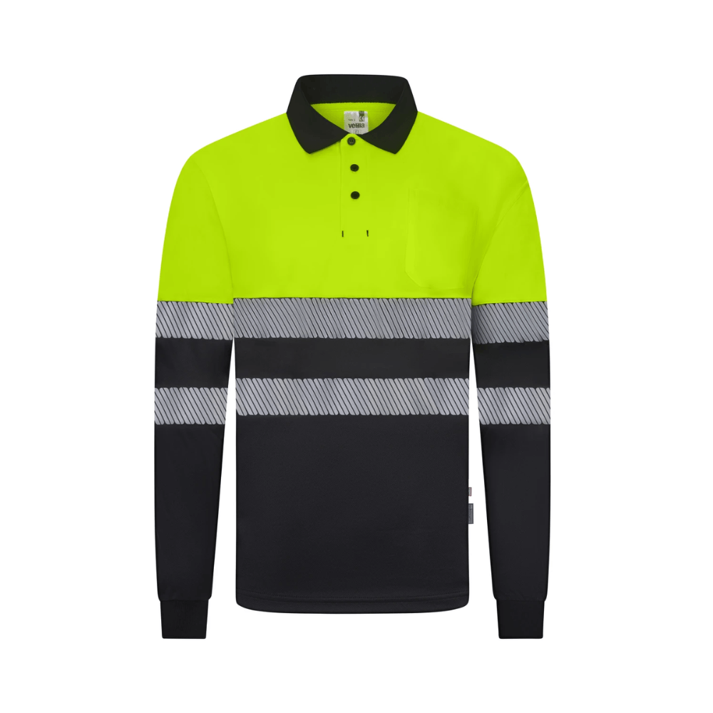 Polo poliéster reciclado bicolor manga larga con cintas segmentadas Velilla 305535