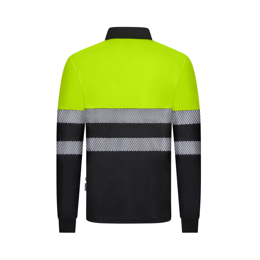 Polo poliéster reciclado bicolor manga larga con cintas segmentadas Velilla 305535