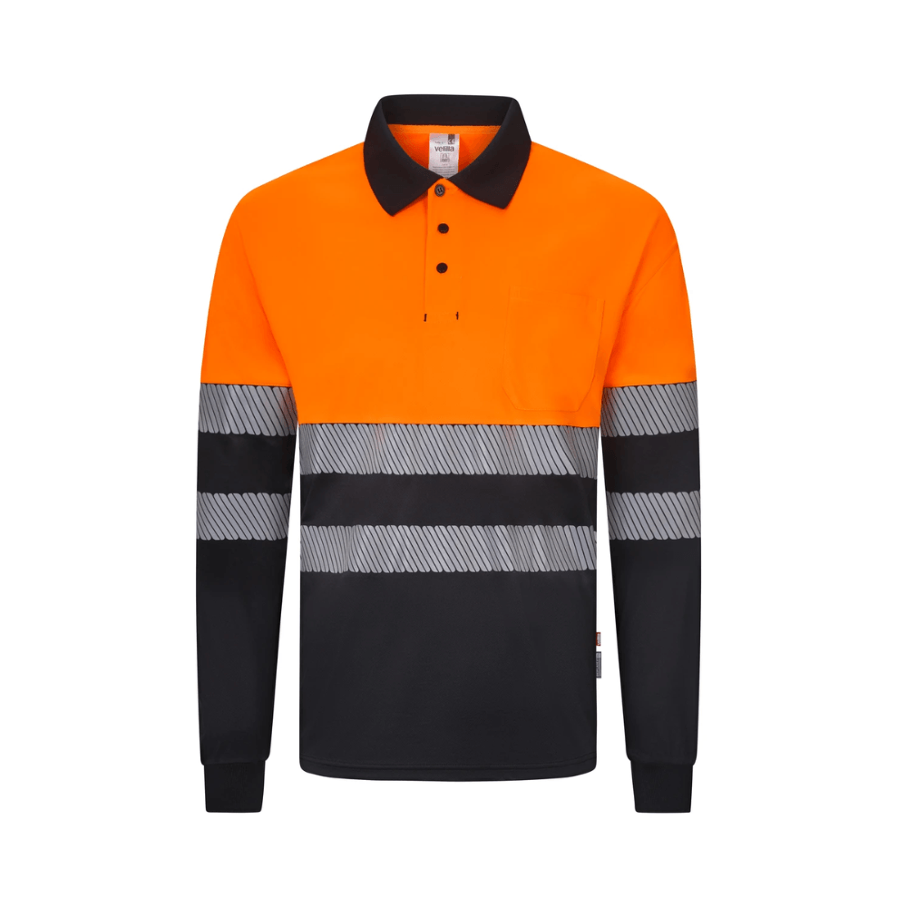 Polo poliéster reciclado bicolor manga larga con cintas segmentadas Velilla 305535