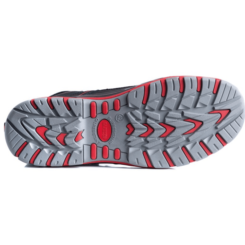 Bota ESD S3 em nobuck preto com reforço vermelho, sola HRO 300ºC – ERANDIO SAFETOP 248