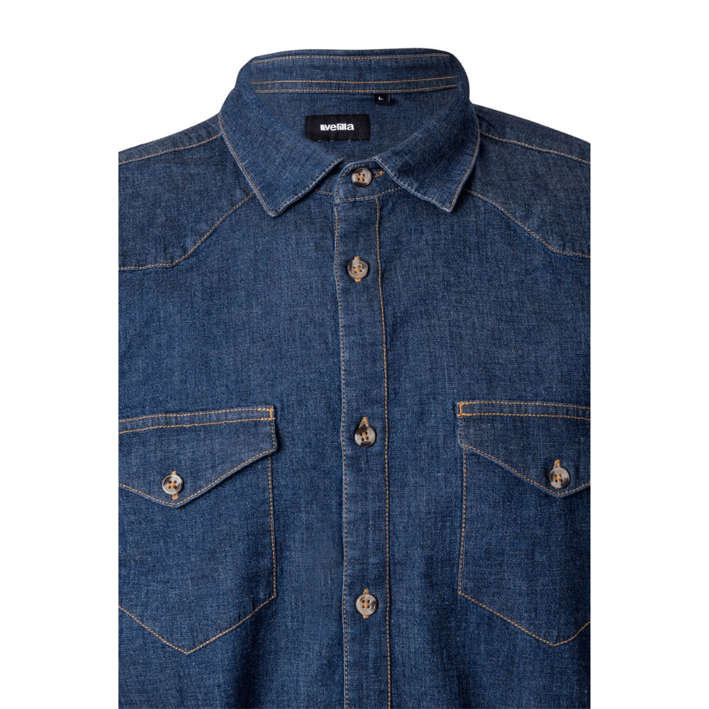 Camisa de ganga stretch de manga comprida para homem Velilla 405006S