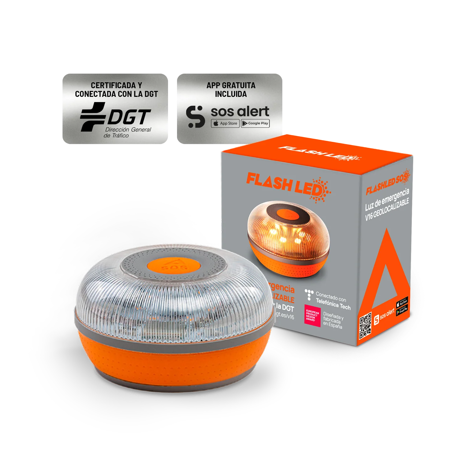 Baliza FlashLED SOS V16 IoT Conectada | Certificada por la DGT y Compatible con DGT 3.0