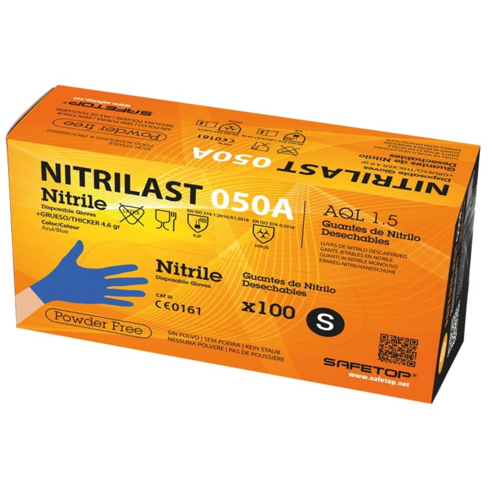 Luvas de nitrilo descartáveis, proteção química Safetop 050A